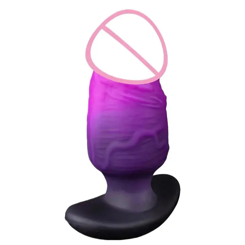 Large silicone anal plug with realistic penis design, wearable for men and women, featuring T-base for safe penetration and comfort.