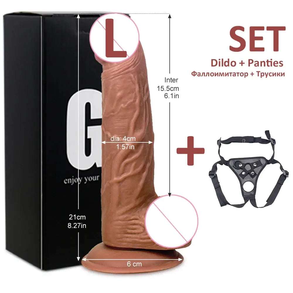 Realistic penis dildo with strong suction cup, soft texture, designed for female masturbation and adult pleasure.