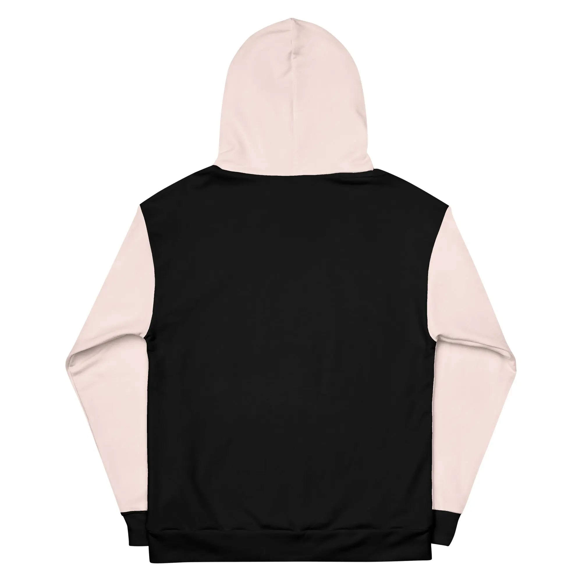 Back view of the Pink Sand Two-Toned Tropical Seas Hoodie featuring a black and pink design.