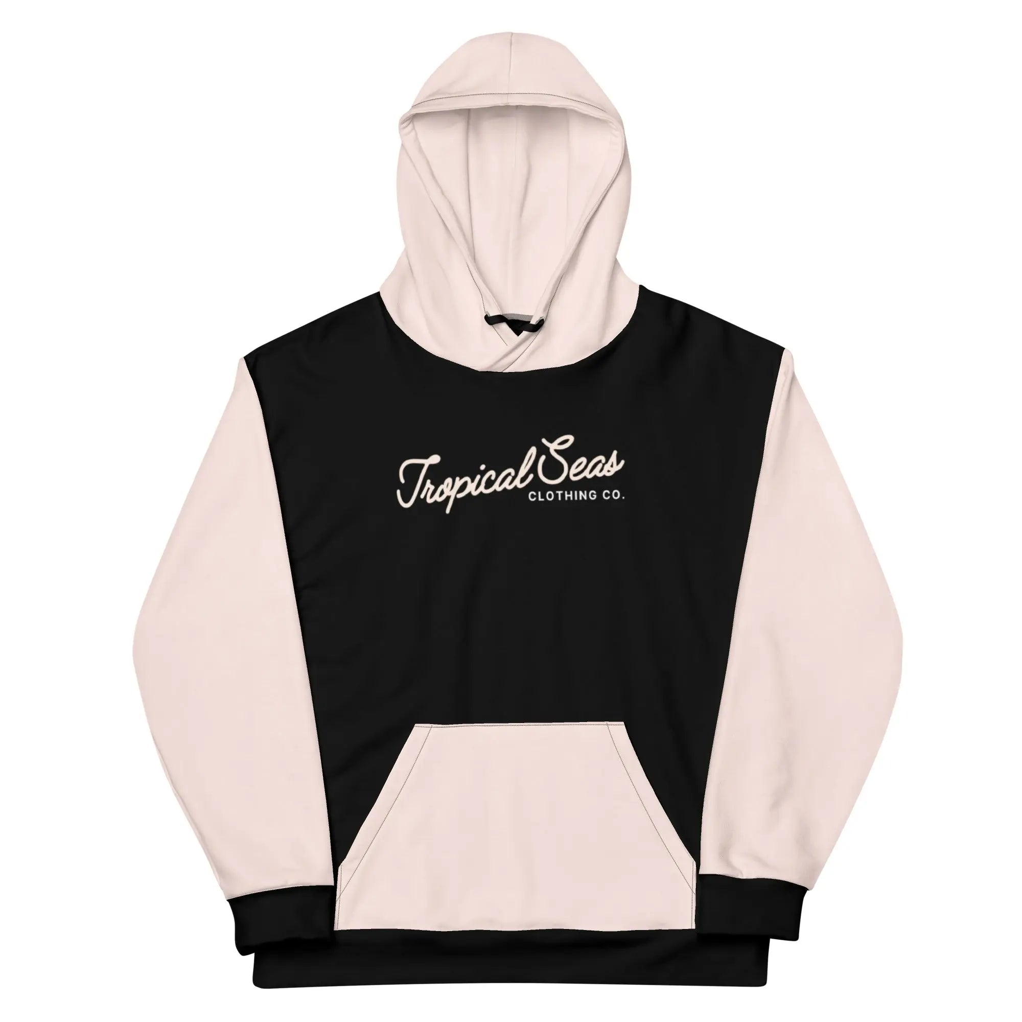 Pink Sand Two-Toned Tropical Seas Hoodie by SHOPEZRA L.L.C. featuring vibrant tropical print and casual sweatshirt style.