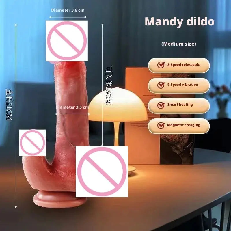 Realistic dildo and telescopic thrusting vibrator with anal plug, designed for adult pleasure for women and men.