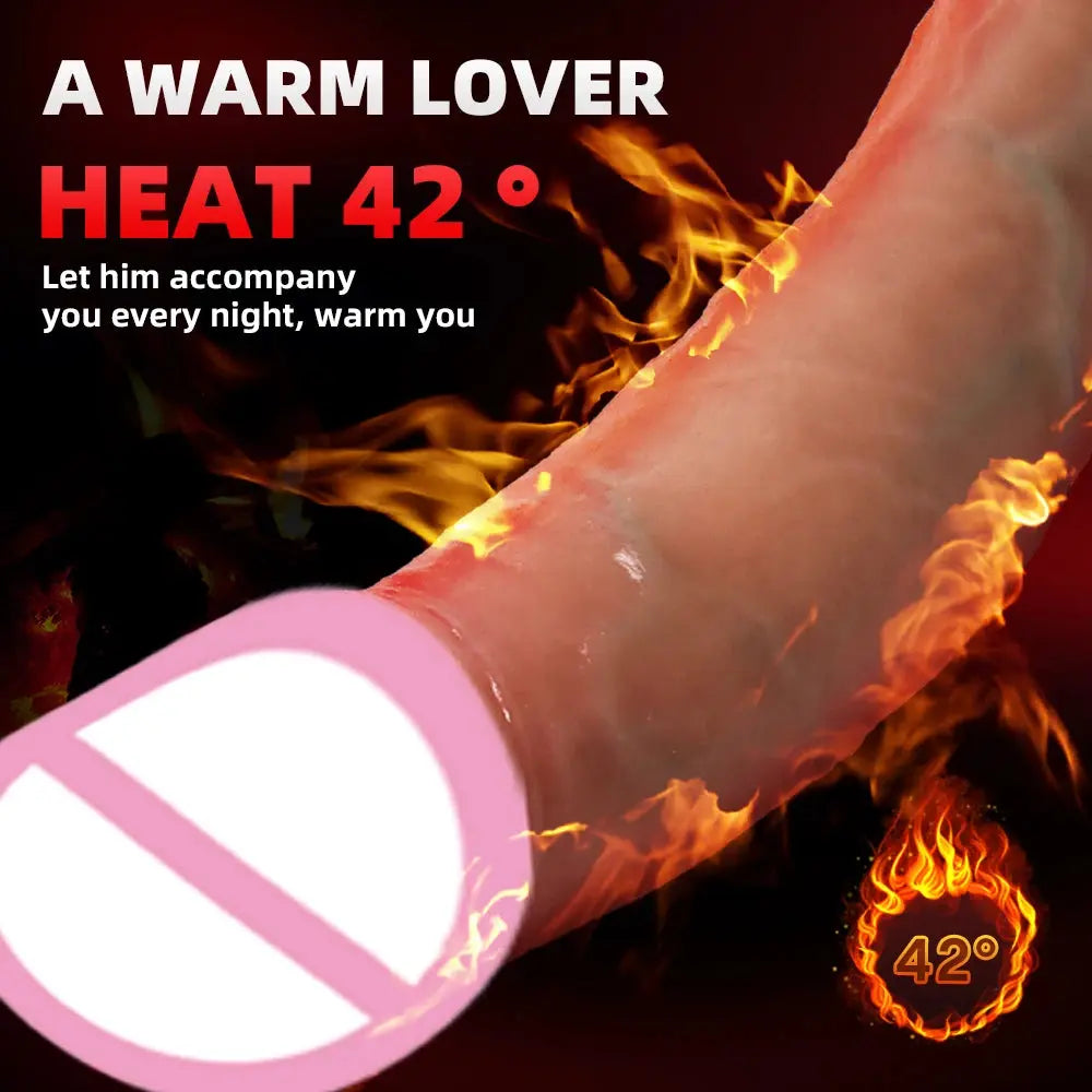 Realistic 9.65-inch telescopic dildo vibrator with rotating features, designed for vaginal pleasure and masturbation.