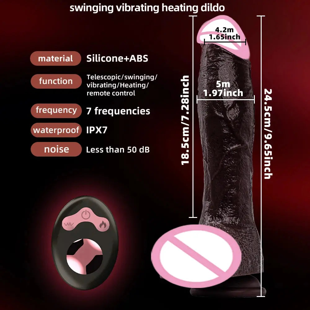 Realistic 9.65-inch telescopic dildo vibrator with rotating head, designed for vaginal masturbation and pleasure.