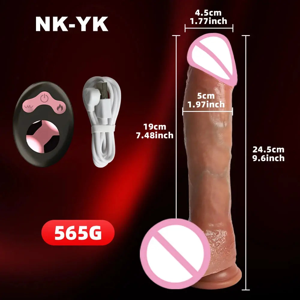Realistic 9.65-inch telescopic dildo vibrator with rotating features, designed for vaginal masturbation and sexual pleasure.