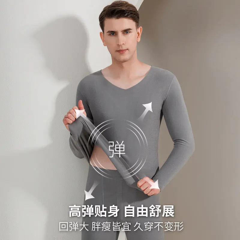 Couple thermal underwear set by SHOPEZRA L.L.C., fleece-lined seamless long pants for men and women in black for autumn and winter.