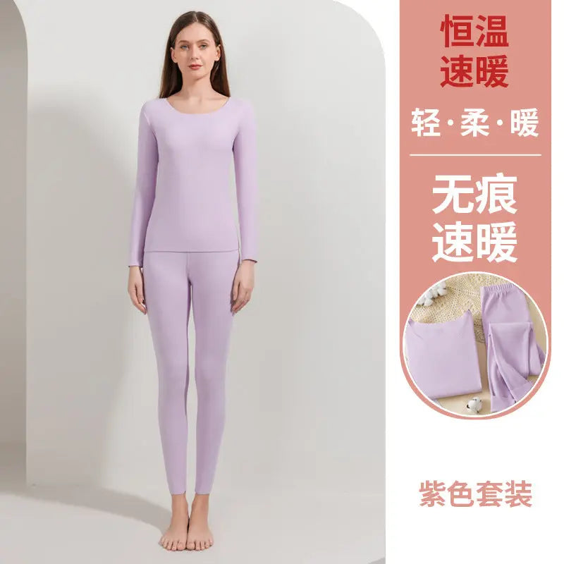 Shopezra L.L.C. men's and women's black thermal underwear set with fleece lining, seamless, double-sided brushed, suitable for autumn and winter.