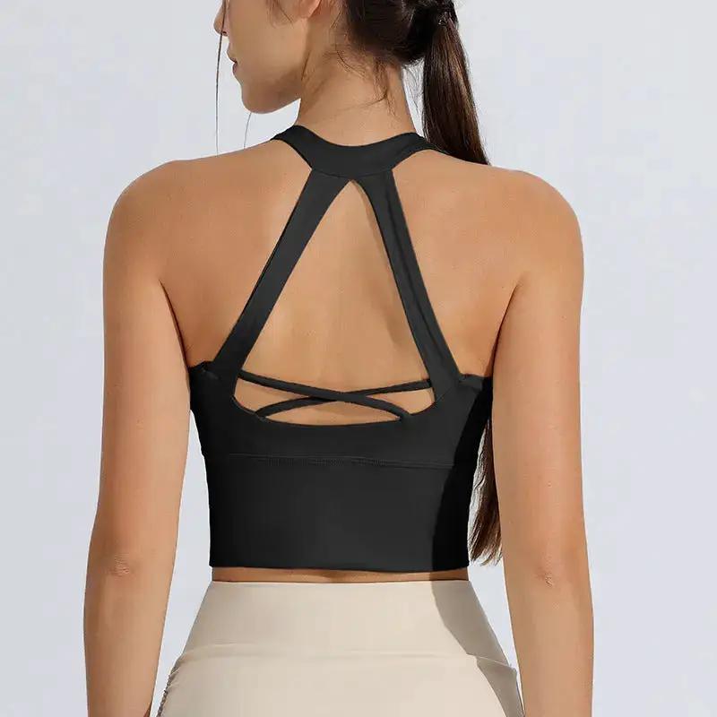 Milky white women's sports underwear set with shockproof, high-strength running and yoga suit, including one-piece fixed yoga bra vest.