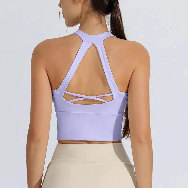 Milky white women's sports underwear and yoga suit set featuring shockproof, high-strength running and fitness design with a fixed yoga bra vest.