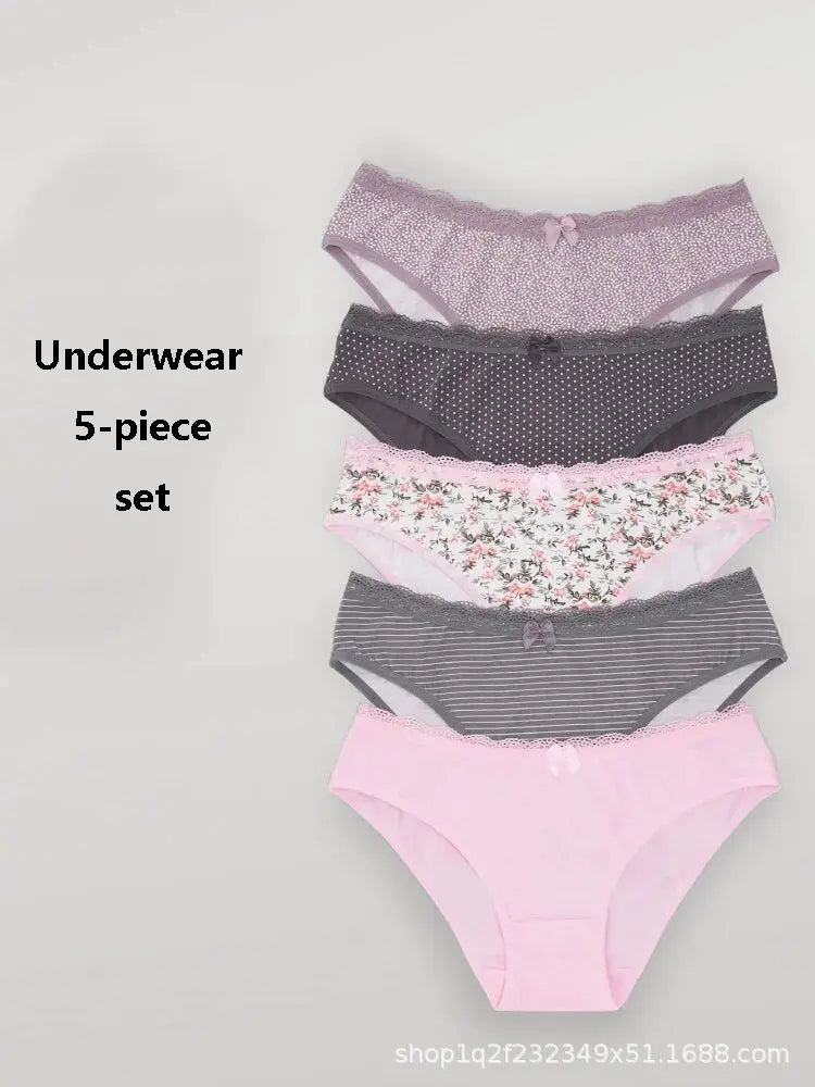 Set of five women's pure cotton mid-waist triangle underwear in various sizes, featuring sporty and plus-size options from SHOPEZRA L.L.C.