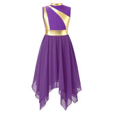 Teen Girls Modern Lyrical Ballroom Dance Performance Costume Sleeveless Asymmetrical Hem Dress Church Choir Worship Robe Gown SHOPEZRA L.L.C.