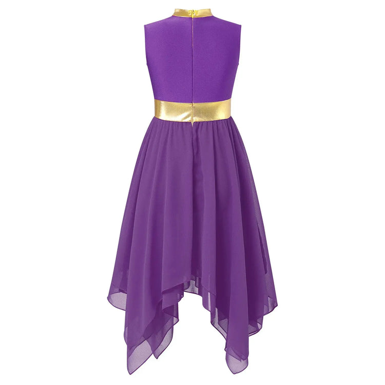 Teen Girls Modern Lyrical Ballroom Dance Performance Costume Sleeveless Asymmetrical Hem Dress Church Choir Worship Robe Gown SHOPEZRA L.L.C.