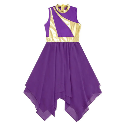 Teen Girls Modern Lyrical Ballroom Dance Performance Costume Sleeveless Asymmetrical Hem Dress Church Choir Worship Robe Gown by Dropshipman