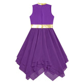 Teen Girls Modern Lyrical Ballroom Dance Performance Costume Sleeveless Asymmetrical Hem Dress Church Choir Worship Robe Gown SHOPEZRA L.L.C.