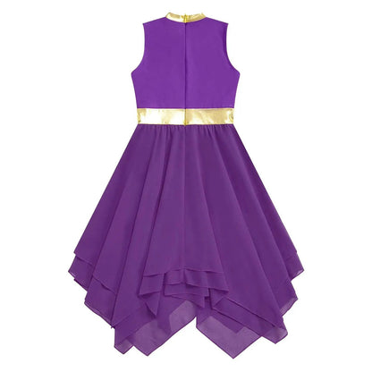 Teen Girls Modern Lyrical Ballroom Dance Performance Costume Sleeveless Asymmetrical Hem Dress Church Choir Worship Robe Gown by Dropshipman