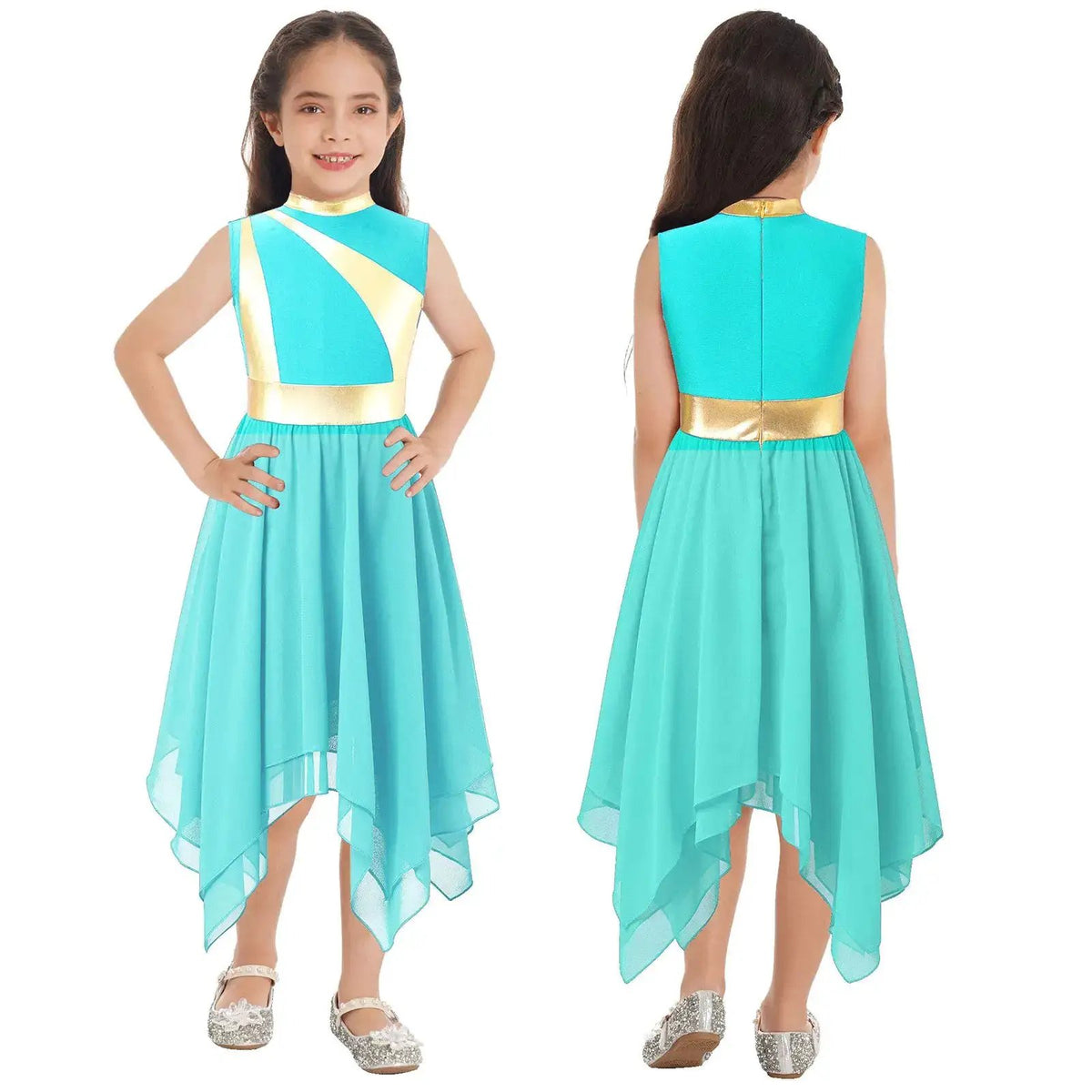 Teen Girls Modern Lyrical Ballroom Dance Performance Costume Sleeveless Asymmetrical Hem Dress Church Choir Worship Robe Gown by Dropshipman