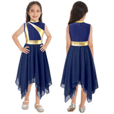 Teen Girls Modern Lyrical Ballroom Dance Performance Costume Sleeveless Asymmetrical Hem Dress Church Choir Worship Robe Gown SHOPEZRA L.L.C.