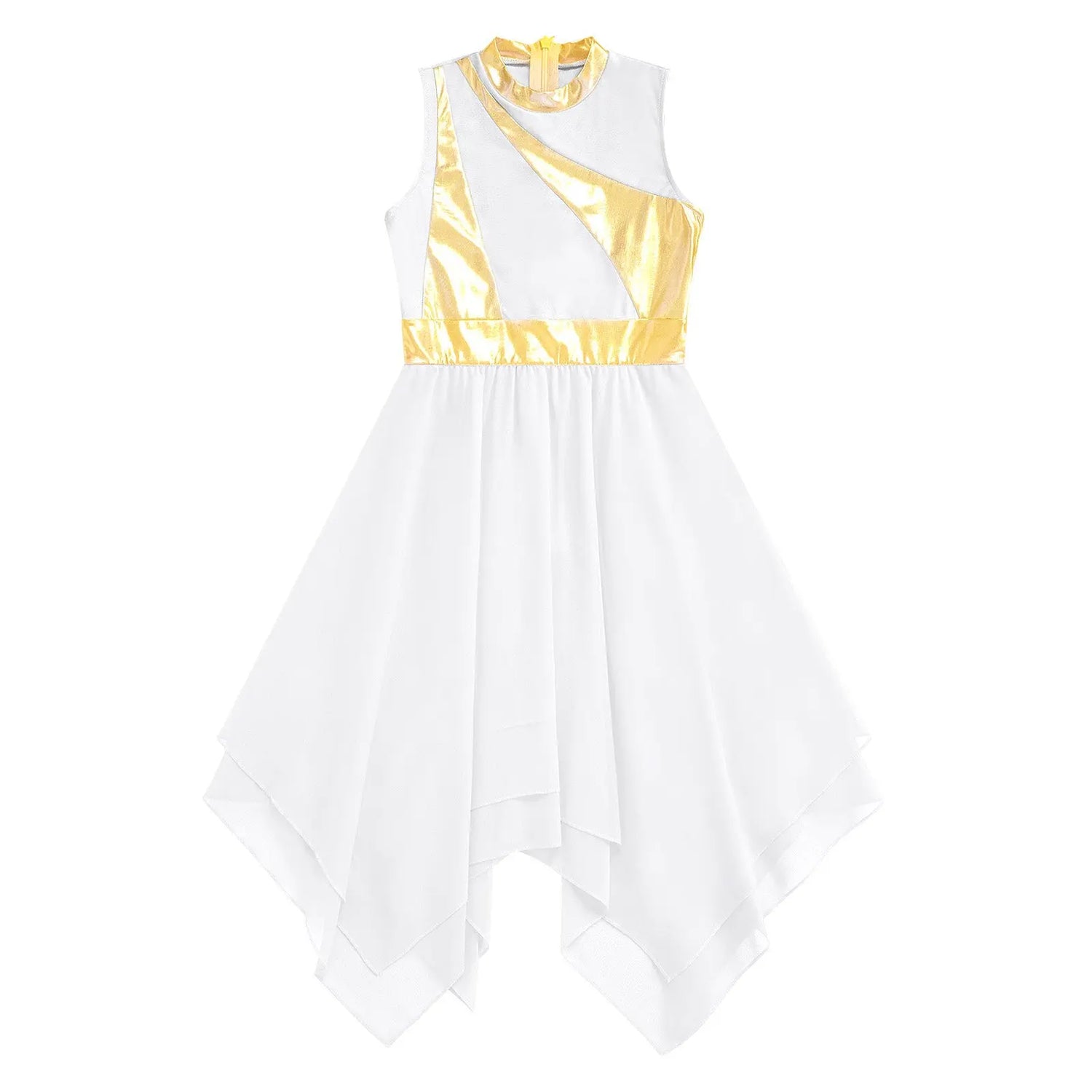 Teen Girls Modern Lyrical Ballroom Dance Performance Costume Sleeveless Asymmetrical Hem Dress Church Choir Worship Robe Gown SHOPEZRA L.L.C.