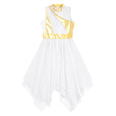 Teen Girls Modern Lyrical Ballroom Dance Performance Costume Sleeveless Asymmetrical Hem Dress Church Choir Worship Robe Gown SHOPEZRA L.L.C.