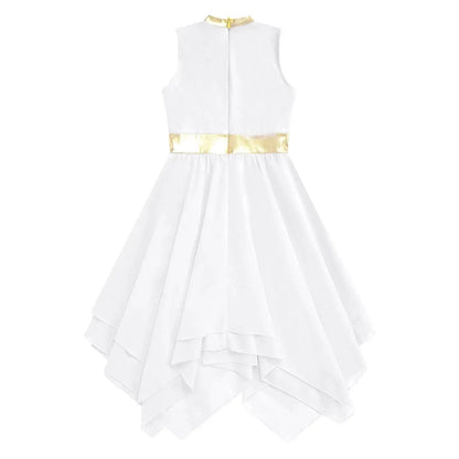 Teen Girls Modern Lyrical Ballroom Dance Performance Costume Sleeveless Asymmetrical Hem Dress Church Choir Worship Robe Gown by Dropshipman