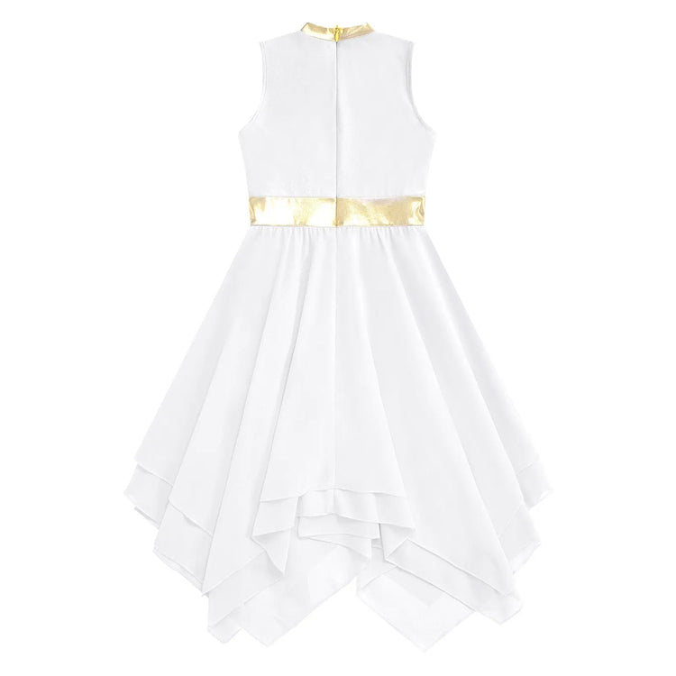 Teen Girls Modern Lyrical Ballroom Dance Performance Costume Sleeveless Asymmetrical Hem Dress Church Choir Worship Robe Gown SHOPEZRA L.L.C.