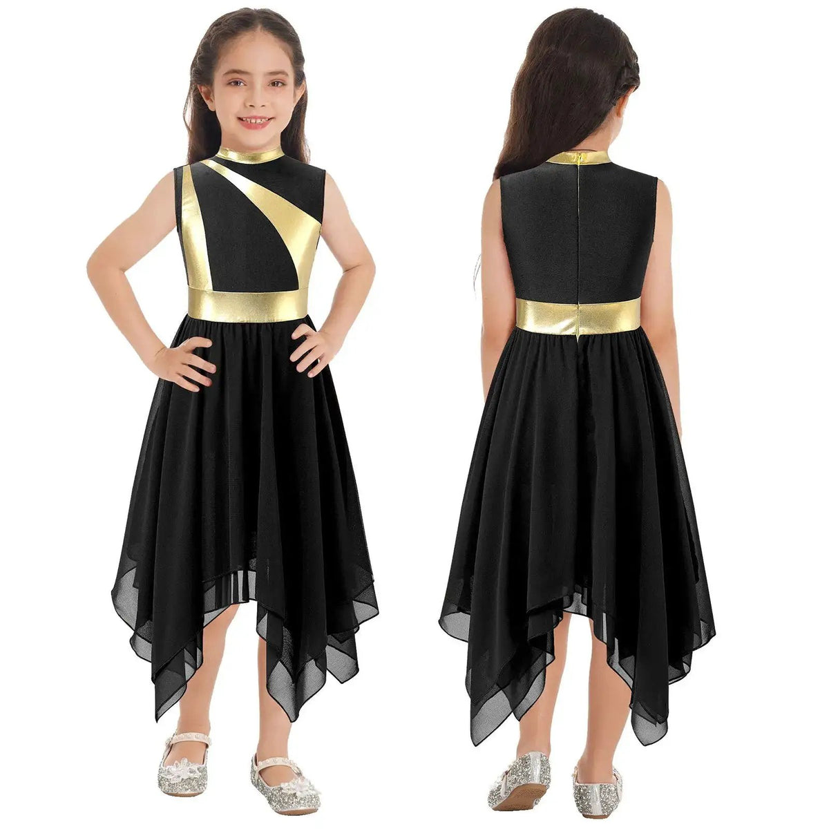 Teen Girls Modern Lyrical Ballroom Dance Performance Costume Sleeveless Asymmetrical Hem Dress Church Choir Worship Robe Gown by Dropshipman