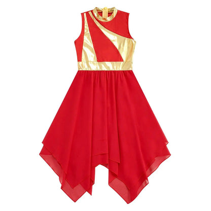 Teen Girls Modern Lyrical Ballroom Dance Performance Costume Sleeveless Asymmetrical Hem Dress Church Choir Worship Robe Gown by Dropshipman
