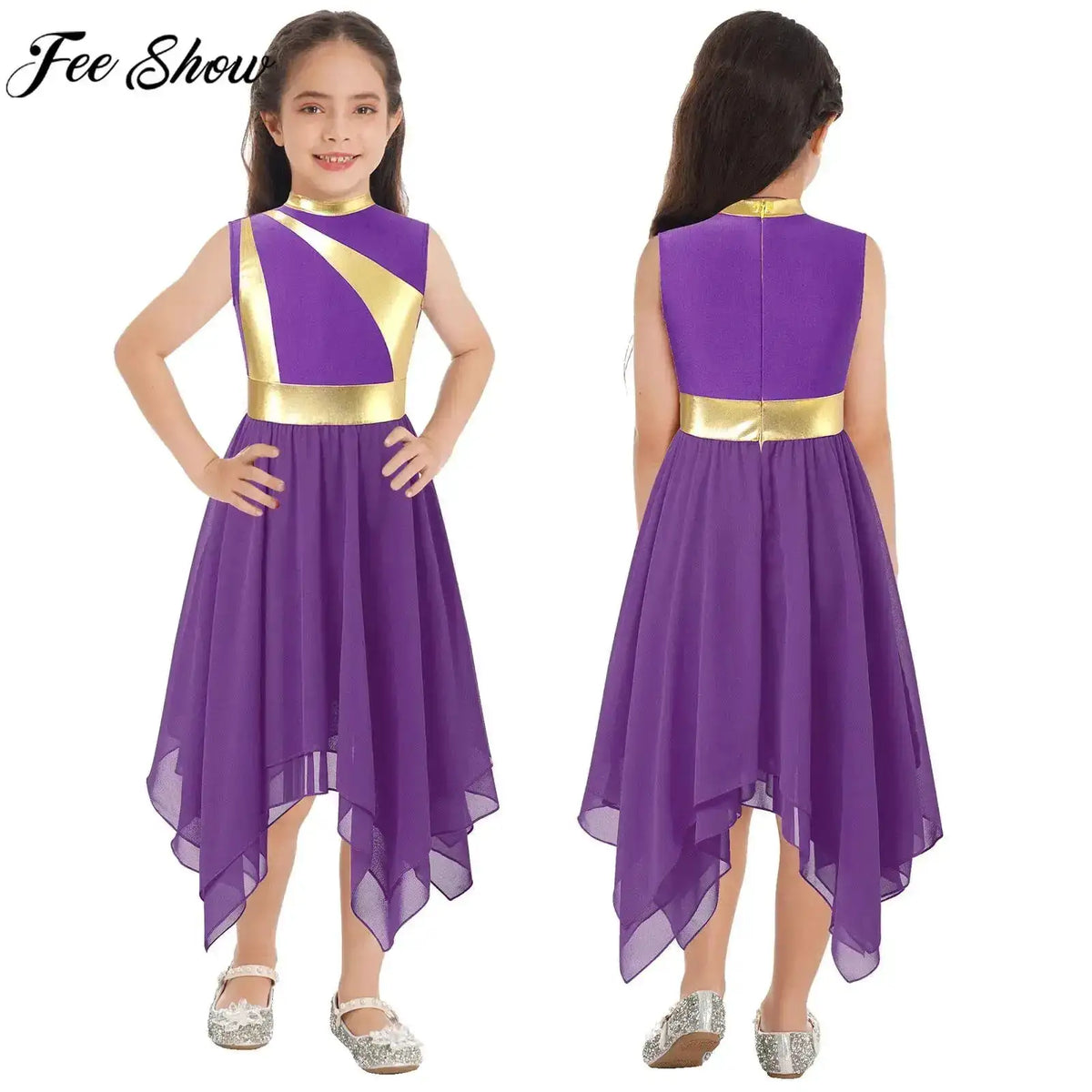 Teen Girls Modern Lyrical Ballroom Dance Performance Costume Sleeveless Asymmetrical Hem Dress Church Choir Worship Robe Gown by Dropshipman