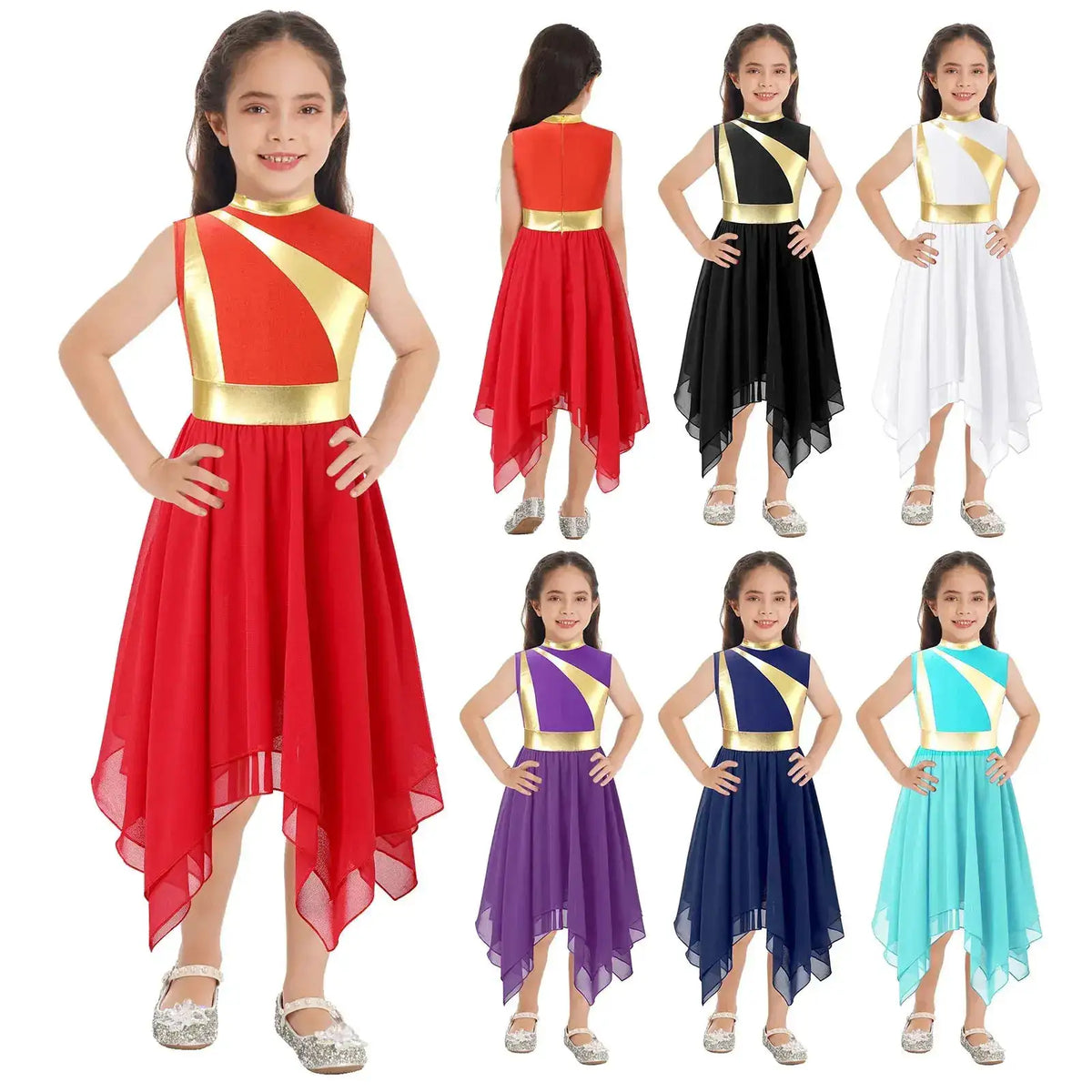 Teen Girls Modern Lyrical Ballroom Dance Performance Costume Sleeveless Asymmetrical Hem Dress Church Choir Worship Robe Gown by Dropshipman