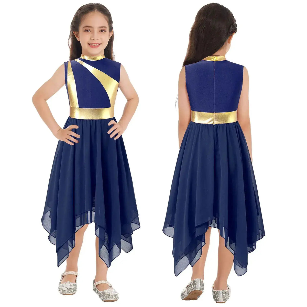 Teen Girls Modern Lyrical Ballroom Dance Performance Costume Sleeveless Asymmetrical Hem Dress Church Choir Worship Robe Gown by Dropshipman