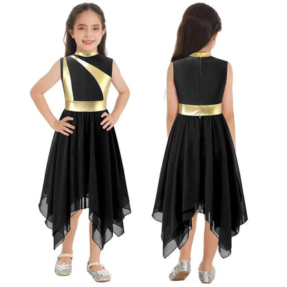 Teen Girls Modern Lyrical Ballroom Dance Performance Costume Sleeveless Asymmetrical Hem Dress Church Choir Worship Robe Gown by Dropshipman