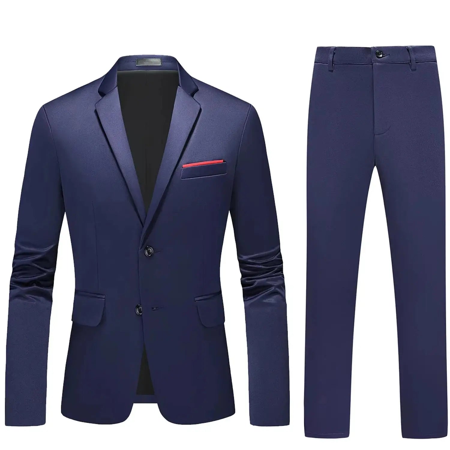 Navy blue slim fit men's tuxedo suit set by SHOPEZRA L.L.C., perfect for weddings and formal occasions.