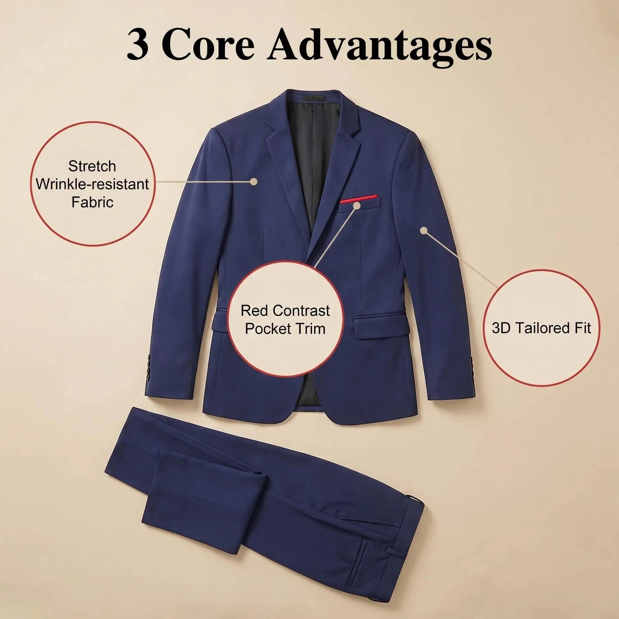 Navy blue men's slim fit tuxedo suit set by SHOPEZRA L.L.C. for weddings and formal occasions, featuring a tailored wedding groom suit.