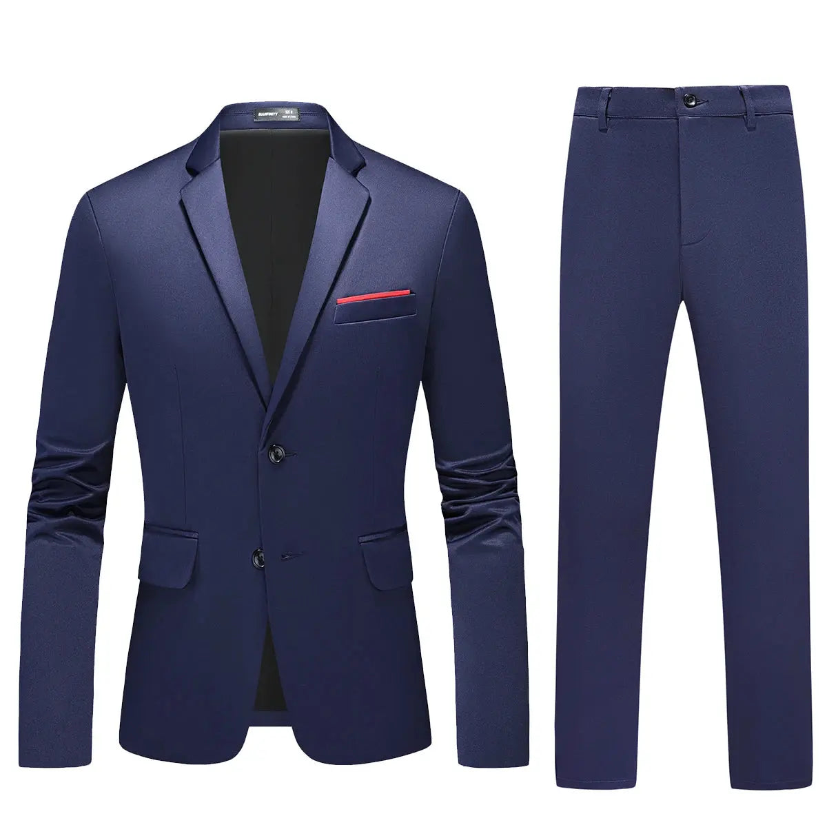 Navy blue men's slim fit tuxedo suit set by SHOPEZRA L.L.C. for weddings and formal occasions, featuring a tailored jacket and matching trousers.