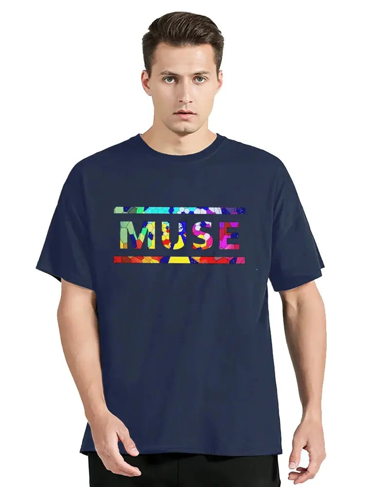Navy Classic Muse T-Shirt by SHOPEZRA L.L.C. with vintage graphic design, oversized fit, men's casual clothing, and resistance theme.