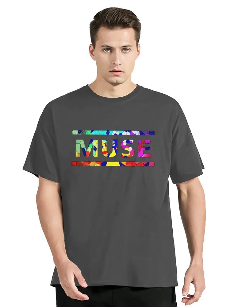 Navy Classic Muse T-shirt by SHOPEZRA L.L.C. featuring vintage-inspired graphic design, oversized fit, men's casual clothing top.