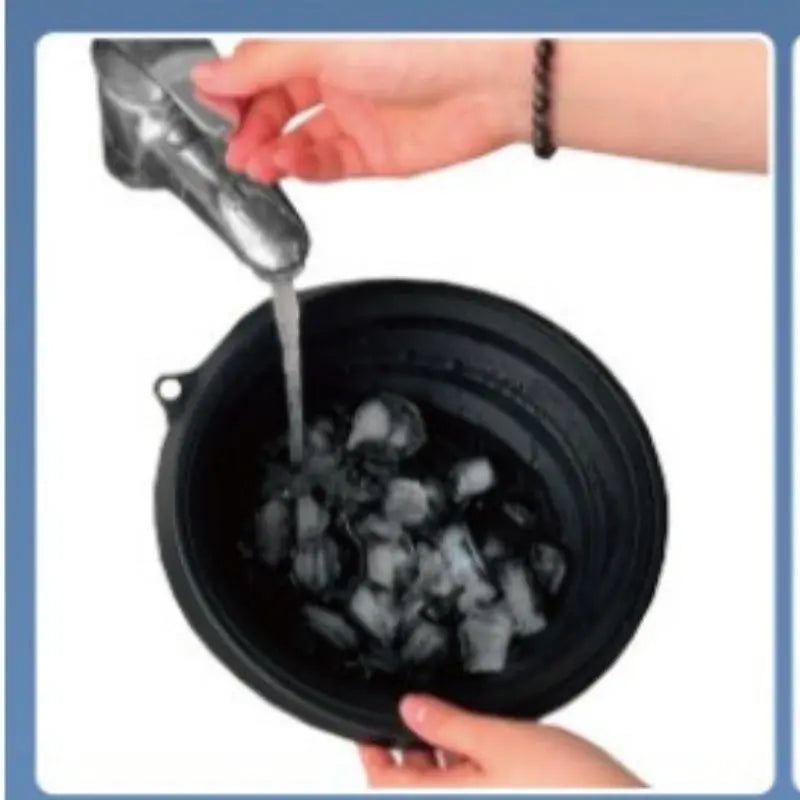 Green collapsible silicone ice basin by SHOPEZRA L.L.C., compact and portable for cooling or washing purposes.