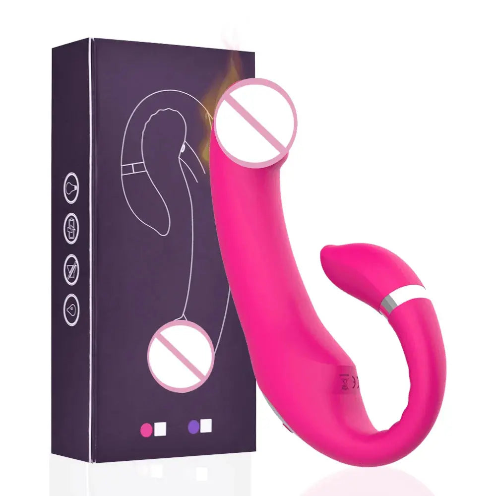 Double dildo vibrator with heating feature, clitoral and G-spot stimulation, designed for women, includes anal vibrator, adult sex toy.