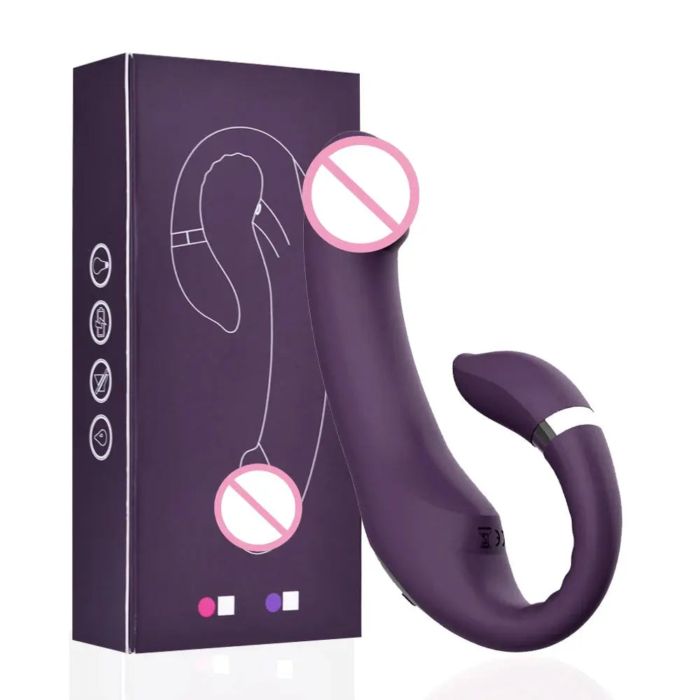 Double dildo and G-spot vibrator for women, with heating feature, clitoral stimulator, and anal vibrator for adult pleasure.