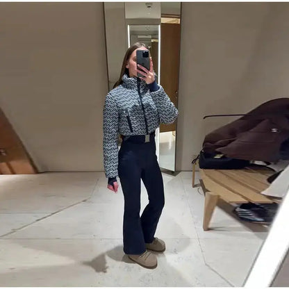Women Fur Collar Hooded Skiwear Fashion Solid Thicken Zipper High Waist Slim Outdoor Overalls Jumpsuit Lady Winter Outwear by Dropshipman