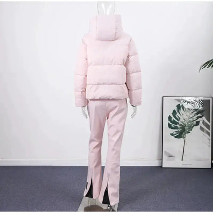 Women Fur Collar Hooded Skiwear Fashion Solid Thicken Zipper High Waist Slim Outdoor Overalls Jumpsuit Lady Winter Outwear by Dropshipman