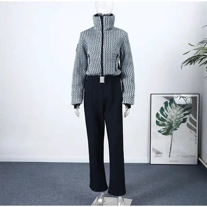 Women Fur Collar Hooded Skiwear Fashion Solid Thicken Zipper High Waist Slim Outdoor Overalls Jumpsuit Lady Winter Outwear by Dropshipman