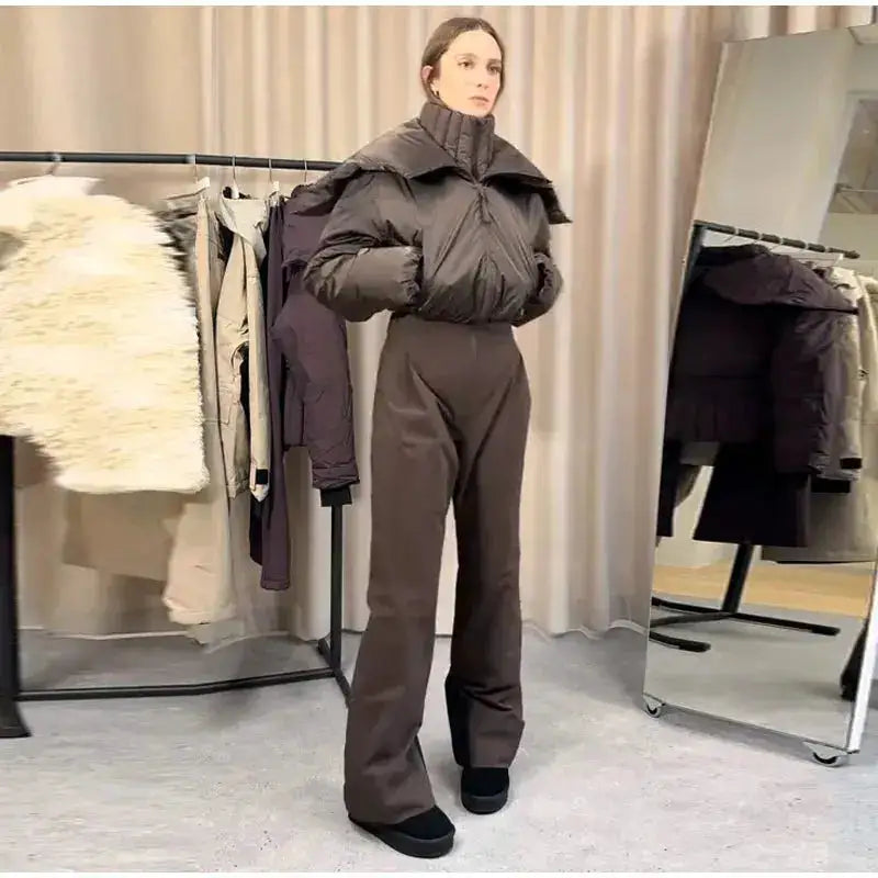 Women Fur Collar Hooded Skiwear Fashion Solid Thicken Zipper High Waist Slim Outdoor Overalls Jumpsuit Lady Winter Outwear by Dropshipman