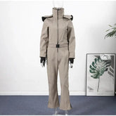 Women  Fur Collar Hooded Skiwear Fashion Solid Thicken Zipper High Waist Slim Outdoor Overalls Jumpsuit  Lady Winter Outwear SHOPEZRA L.L.C.