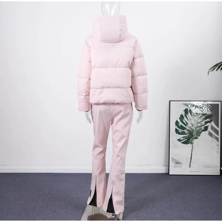 Women  Fur Collar Hooded Skiwear Fashion Solid Thicken Zipper High Waist Slim Outdoor Overalls Jumpsuit  Lady Winter Outwear SHOPEZRA L.L.C.
