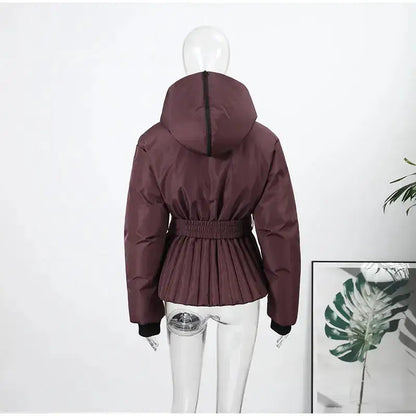 Women Fur Collar Hooded Skiwear Fashion Solid Thicken Zipper High Waist Slim Outdoor Overalls Jumpsuit Lady Winter Outwear by Dropshipman