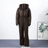 Women  Fur Collar Hooded Skiwear Fashion Solid Thicken Zipper High Waist Slim Outdoor Overalls Jumpsuit  Lady Winter Outwear SHOPEZRA L.L.C.