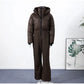 Women  Fur Collar Hooded Skiwear Fashion Solid Thicken Zipper High Waist Slim Outdoor Overalls Jumpsuit  Lady Winter Outwear SHOPEZRA L.L.C.