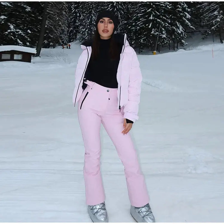 Women  Fur Collar Hooded Skiwear Fashion Solid Thicken Zipper High Waist Slim Outdoor Overalls Jumpsuit  Lady Winter Outwear SHOPEZRA L.L.C.