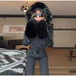 Women  Fur Collar Hooded Skiwear Fashion Solid Thicken Zipper High Waist Slim Outdoor Overalls Jumpsuit  Lady Winter Outwear SHOPEZRA L.L.C.