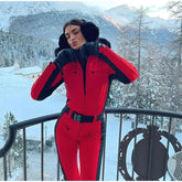 Women  Fur Collar Hooded Skiwear Fashion Solid Thicken Zipper High Waist Slim Outdoor Overalls Jumpsuit  Lady Winter Outwear SHOPEZRA L.L.C.